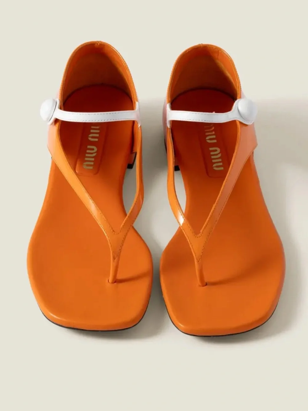 Miu Miu Orange Patent Leather Mary Jane Thong Sandals - Picture 4 of 8